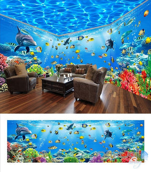 Underwater world theme space entire room wallpaper wall mural decal IDCQW-000042