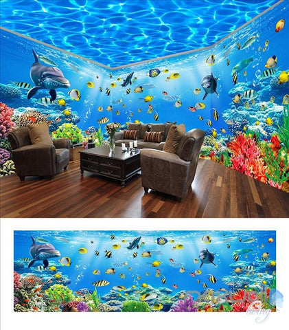 Image of Underwater world theme space entire room wallpaper wall mural decal IDCQW-000042