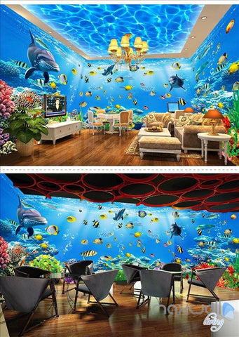 Image of Underwater world theme space entire room wallpaper wall mural decal IDCQW-000042