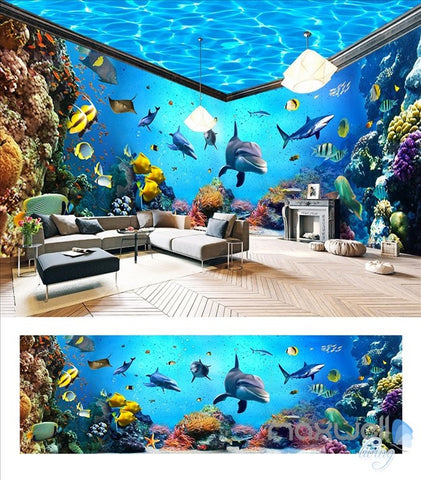 Image of Underwater world aquarium theme space entire room wallpaper wall mural decal IDCQW-000044