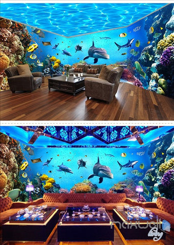 Image of Underwater world aquarium theme space entire room wallpaper wall mural decal IDCQW-000044