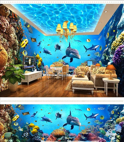 Image of Underwater world aquarium theme space entire room wallpaper wall mural decal IDCQW-000044