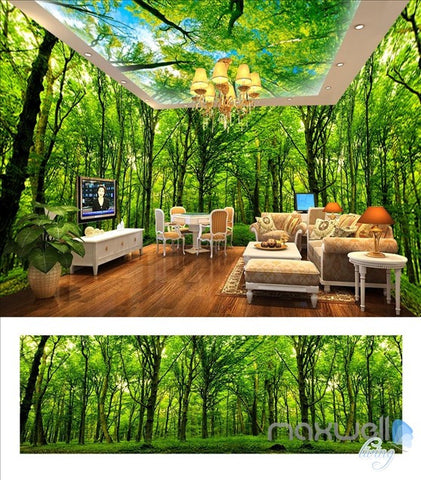 Image of Virgin forest Morning Sunrise theme space entire room wallpaper 3D wall mural decal IDCQW-000046