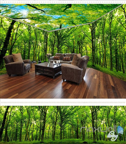 Image of Virgin forest Morning Sunrise theme space entire room wallpaper 3D wall mural decal IDCQW-000046