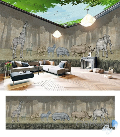 Image of Animal park theme space entire room wallpaper wall mural decal IDCQW-000050