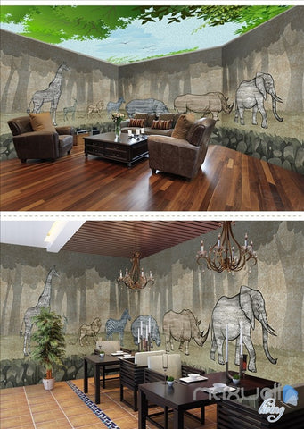 Image of Animal park theme space entire room wallpaper wall mural decal IDCQW-000050