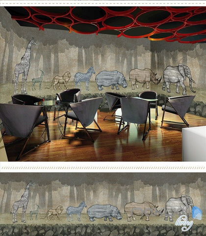 Image of Animal park theme space entire room wallpaper wall mural decal IDCQW-000050
