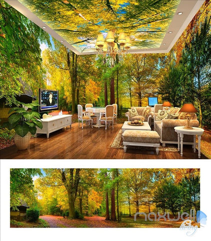 Image of Woods park Autumn Forest Tree Top theme entire room 3D wallpaper wall mural decal art print IDCQW-000054