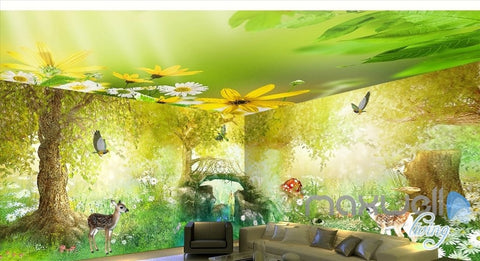 Image of Fairy tale forest deer butterfly entire kids room wallpaper 3D wall mural decal art print IDCQW-000056