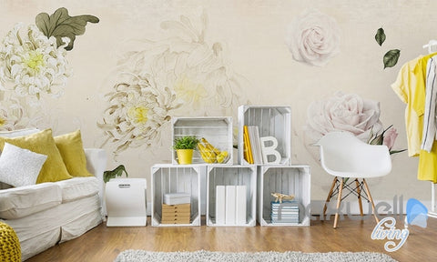 Image of Simple and stylish Satin hand-painted flowers Chrysanthemum Rose entire room wallpaper wall mural decal IDCQW-000063