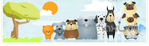 Image of Hand-painted children's cartoon pet dog fresh nature entire room wallpaper wall mural decal IDCQW-000068