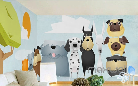 Image of Hand-painted children's cartoon pet dog fresh nature entire room wallpaper wall mural decal IDCQW-000068