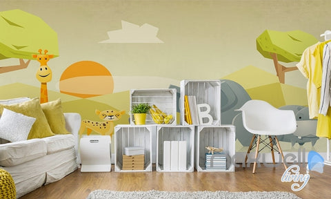 Image of Zoo cartoon animal safari nature entire kids room wallpaper wall mural decal IDCQW-000069