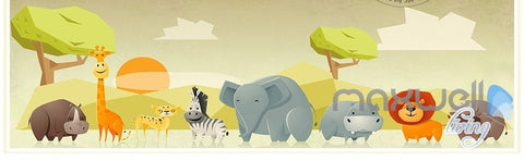 Image of Zoo cartoon animal safari nature entire kids room wallpaper wall mural decal IDCQW-000069