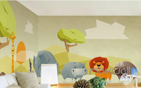 Image of Zoo cartoon animal safari nature entire kids room wallpaper wall mural decal IDCQW-000069
