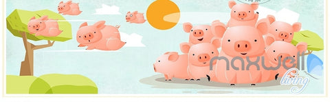 Image of Sunny pig flying fresh nature abstract tree entire room wallpaper wall mural decal IDCQW-000070