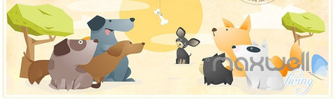 Image of Cartoon pet dog meat bones sunrise entire kids room wallpaper wall mural decal Art Print IDCQW-000071