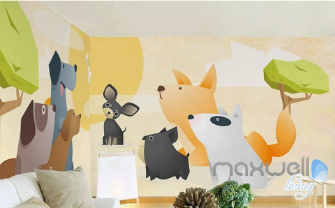 Image of Cartoon pet dog meat bones sunrise entire kids room wallpaper wall mural decal Art Print IDCQW-000071