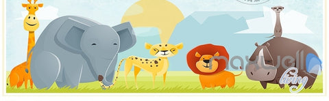 Image of Cartoon elephant lion nature flora entire kids room wallpaper wall mural decals Child Care IDCQW-000074