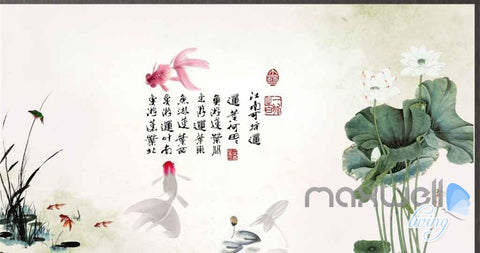Image of Classic Chinese Lotus Lilypad Goldfish Ceiling Entire Room Wallpaper Wall Murals IDCQW-000078