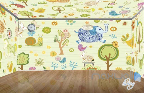 Image of Owl Tree Elephant Rabit Entire Room Wallpaper Wall Murals Art Print Kids Decor IDCQW-000081