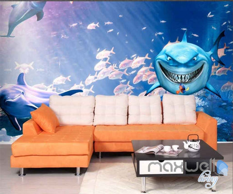 Image of Sea life Dophins Shaks Fish Coral Entire Room 3D Wallpaper Wall Murals Art Print IDCQW-000082