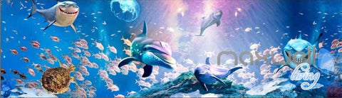Image of Sea life Dophins Shaks Fish Coral Entire Room 3D Wallpaper Wall Murals Art Print IDCQW-000082
