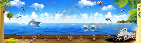 Image of 3D Palm Tree Sky Swan Entire Room Wallpaper Wall Murals Art Prints IDCQW-000086