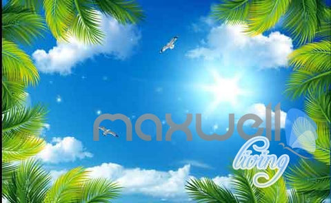 Image of 3D Palm Tree Sky Swan Entire Room Wallpaper Wall Murals Art Prints IDCQW-000086