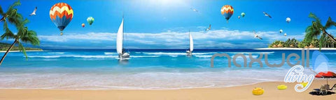 Image of 3D Palm Tree Resort Hot Air Balloon Entire Room Wallpaper Wall Murals Art Prints IDCQW-000087