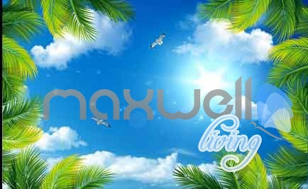 Image of 3D Palm Tree Resort Hot Air Balloon Entire Room Wallpaper Wall Murals Art Prints IDCQW-000087