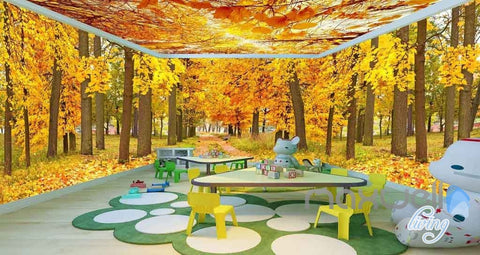 Image of 3D Autumn Yellow Forest Tree Entire Room Wallpaper Wall Murals Art Prints IDCQW-000090