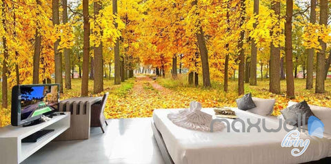 Image of 3D Autumn Yellow Forest Tree Entire Room Wallpaper Wall Murals Art Prints IDCQW-000090