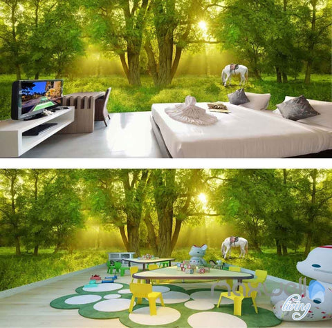 Image of 3D Large Tree Forest Horse Entire Room Wallpaper Wall Murals Art Prints IDCQW-000096
