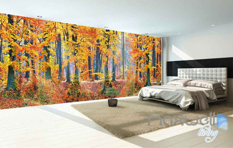 Image of 3D Orange Yellow Forest Autumn Entire Room Wallpaper Wall Murals Art Print IDCQW-000097