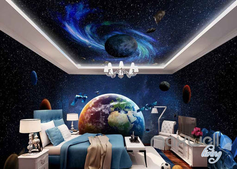 Image of 3D Earth Planets Satellite Universe Entire Room Wallpaper Wall Murals Art Prints IDCQW-000100