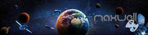 Image of 3D Earth Planets Satellite Universe Entire Room Wallpaper Wall Murals Art Prints IDCQW-000100