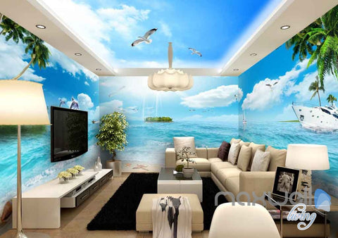 Image of 3D Ocean Tropical Island Entire Room Wallpaper Wall Murals Art Prints IDCQW-000102