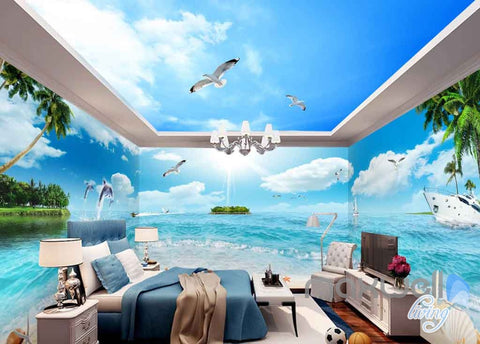 Image of 3D Ocean Tropical Island Entire Room Wallpaper Wall Murals Art Prints IDCQW-000102