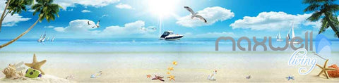 Image of 3D Yacht Seagull Shell Beach Entire Room Wallpaper Wall Murals Prints IDCQW-000104