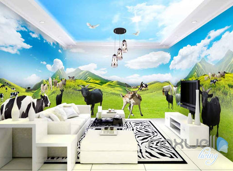 Image of 3D Farm Animals Mountain Cow Entire Room Wallpaper Wall Murals Prints IDCQW-000105
