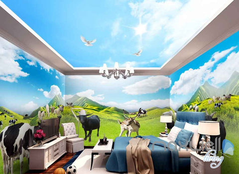 Image of 3D Farm Animals Mountain Cow Entire Room Wallpaper Wall Murals Prints IDCQW-000105