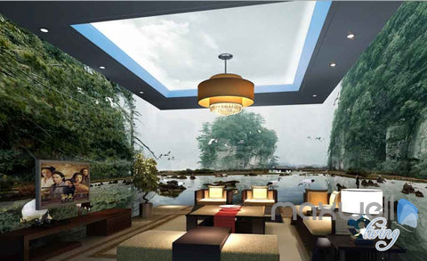 Image of 3D Mountain Pool Birds Entire Room Wallpaper Wall Murals Art Prints IDCQW-000107