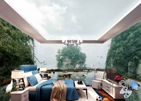 Image of 3D Mountain Pool Birds Entire Room Wallpaper Wall Murals Art Prints IDCQW-000107