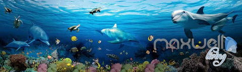 Image of 3D Shoal Fish Undersea Dophins Entire Room Wallpaper Wall Murals Art Prints IDCQW-000108