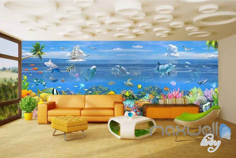 Image of 3D Ocean Underwater Colorful Fish Entire Room Wallpaper Wall Murals IDCQW-000112