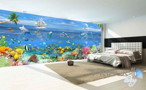 Image of 3D Ocean Underwater Colorful Fish Entire Room Wallpaper Wall Murals IDCQW-000112
