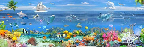 Image of 3D Ocean Underwater Colorful Fish Entire Room Wallpaper Wall Murals IDCQW-000112