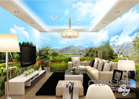 Image of 3D Farm View Sheep Cow Entire Room Wallpaper Wall Murals Business Decor IDCQW-000113