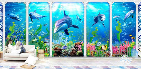 Image of 3D Underwater aquarium fish Entire Room Wallpaper Wall Murals Prints IDCQW-000115